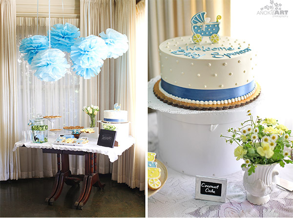 Cómo decorar una mesa de bautizo dulce en blanco y azul